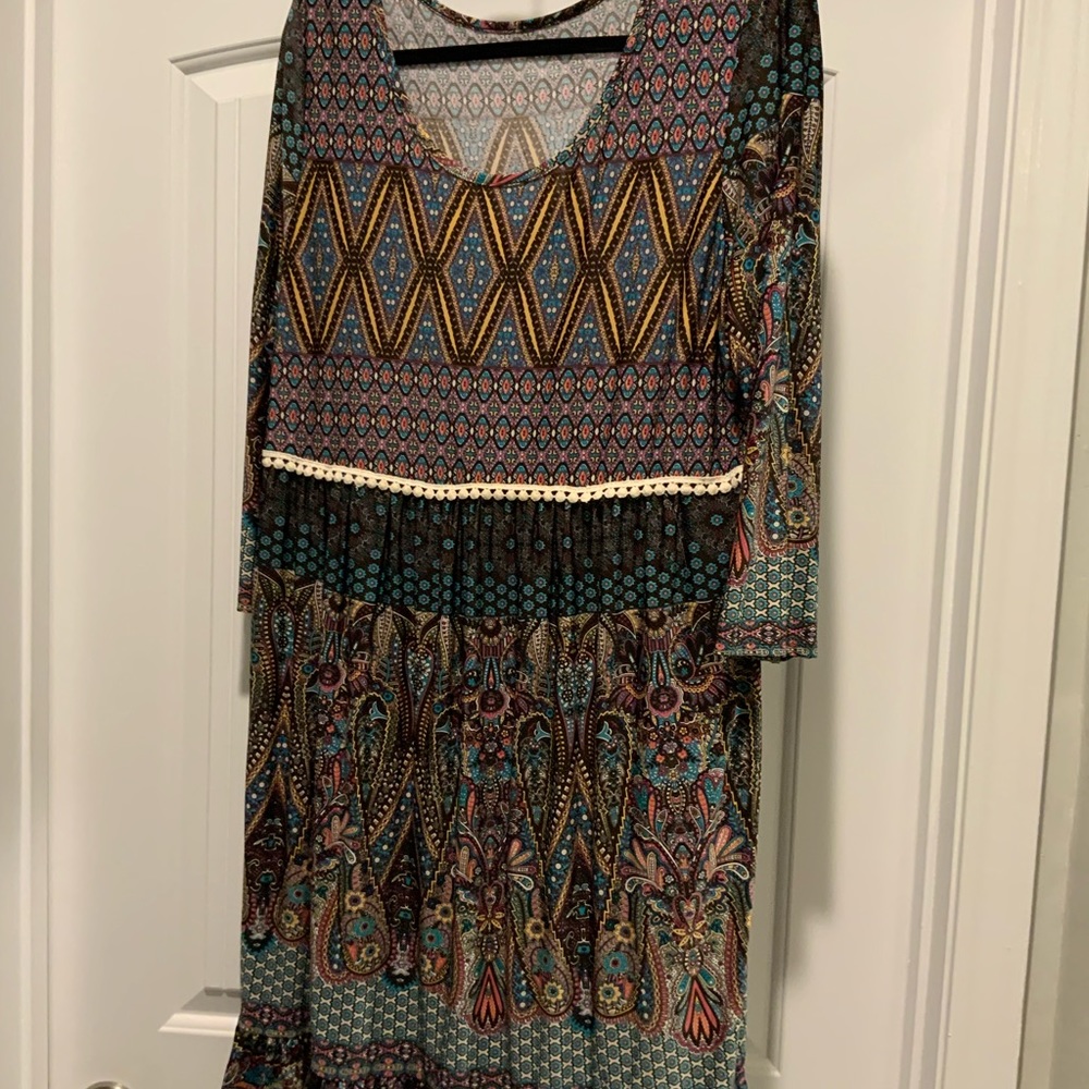 Brown and Purple 3/4 Sleeve Midi Dress Size XL